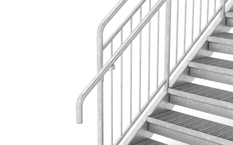 Straight flight staircase, Extra handrail, Extended
