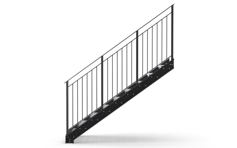 Straight flight staircase, Flat Bar Railing