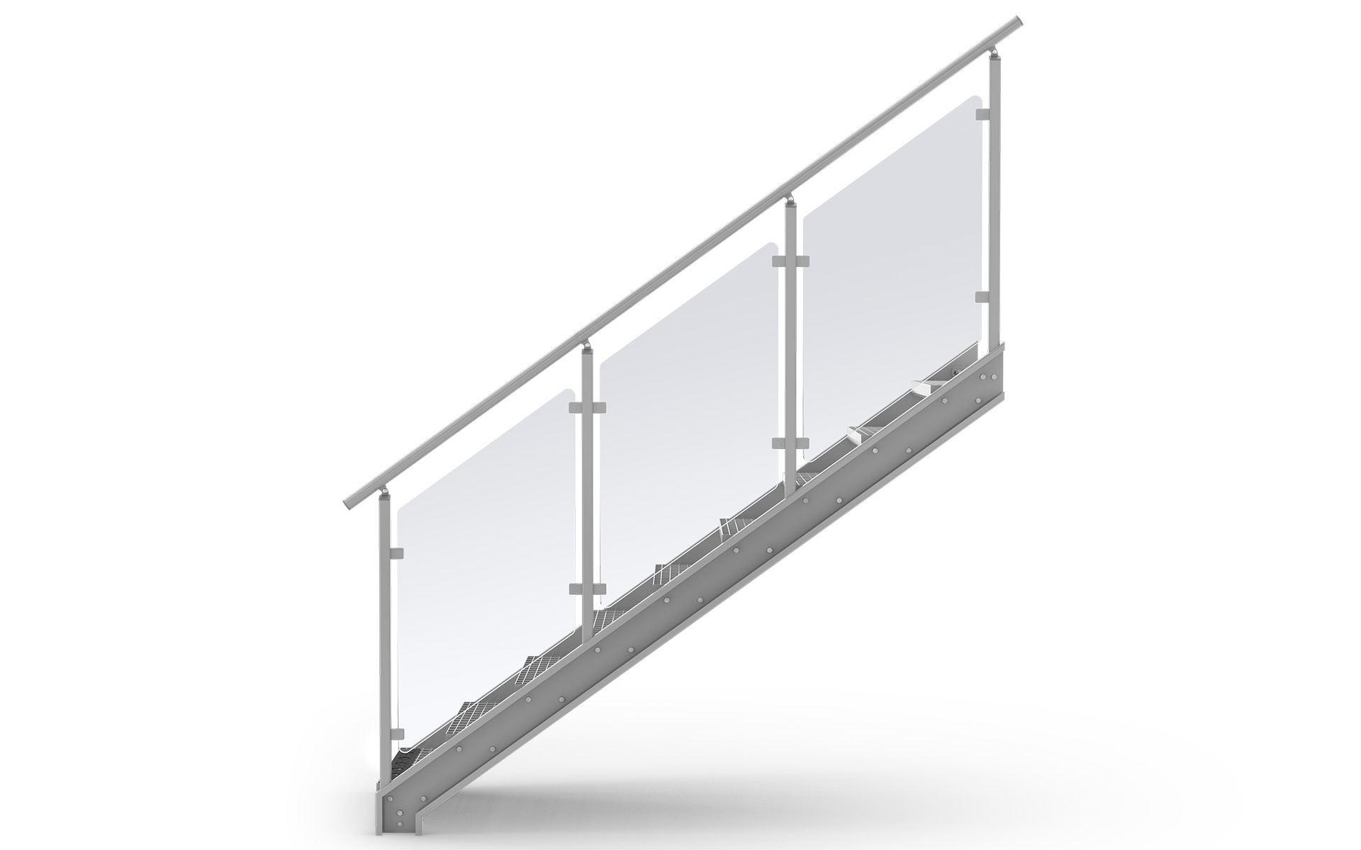 Straight flight staircase, Railing Glass